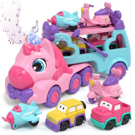 Lehoo Castle Magical Toys for 2-Year-Old Girls – Unicorn Gifts, Toy Cars, and Carrier Truck with Lights, Sound. Ideal Gift for 3-Year-Old Girls.