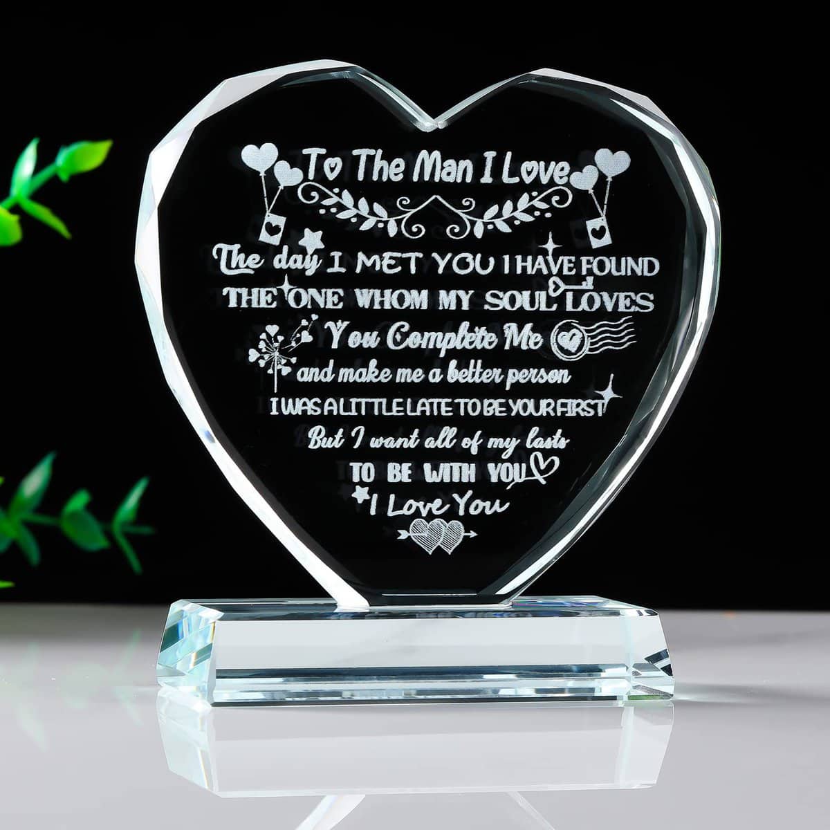 Gifts for Boyfriends Glass Heart Keepsake Engraved I Love You Gifts for Husband Him on Birthday Valentine's Day Anniversary Christmas