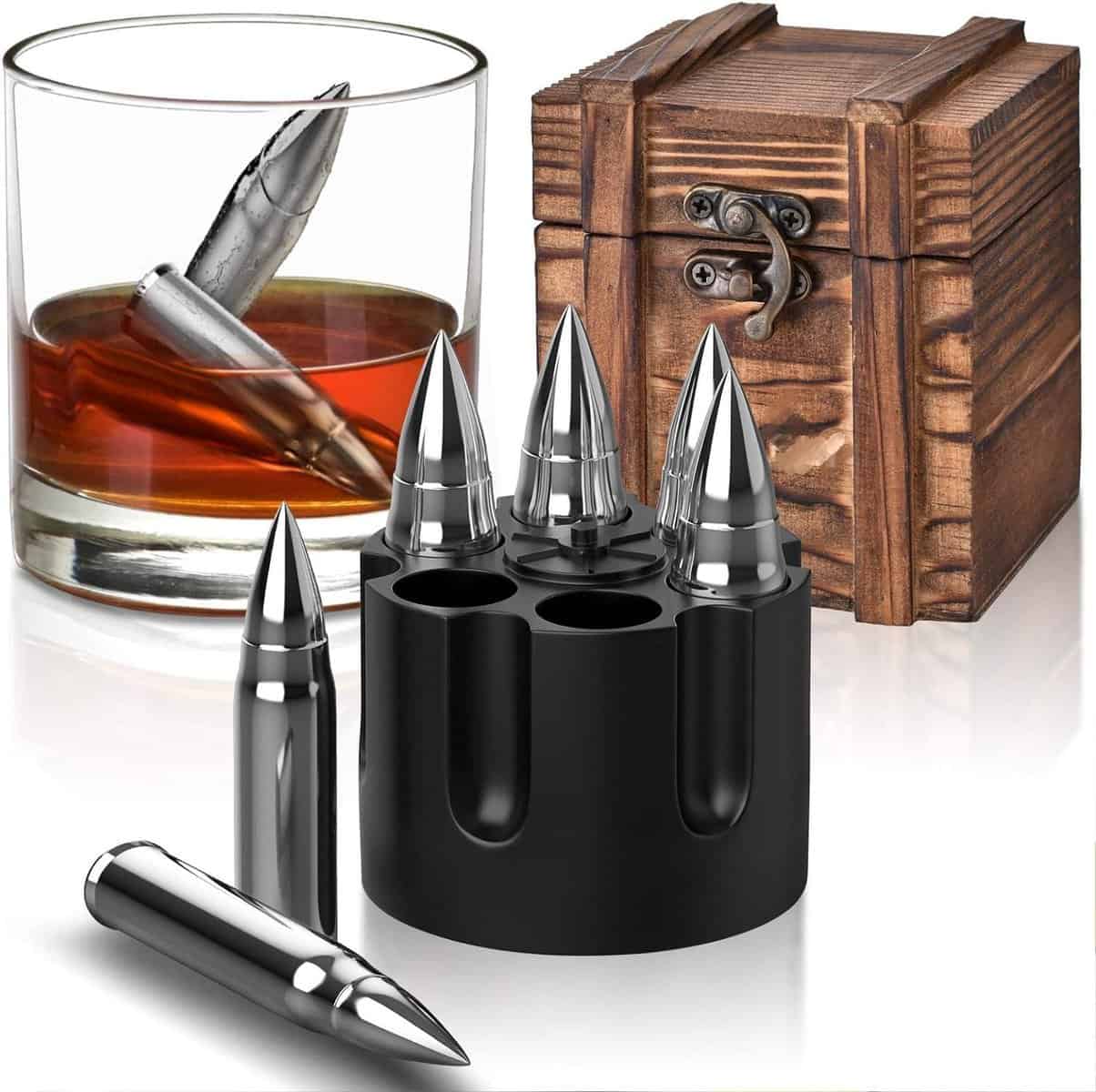 Whiskey Stones Gifts for Men Him Dad Grandad, Christmas Whisky Stone Gift Set with 6 Pcs Stones and Bag for Husband Grandad Boyfriend, Whisky Reusable Ice Cubes for Bourbon Xmas Secret Santa Present