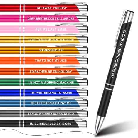 FRIUSATE 12pcs Hilarious Pens for the Office, Naughty Slogan Pens, Black Ink, Perfect Quirky Gift.