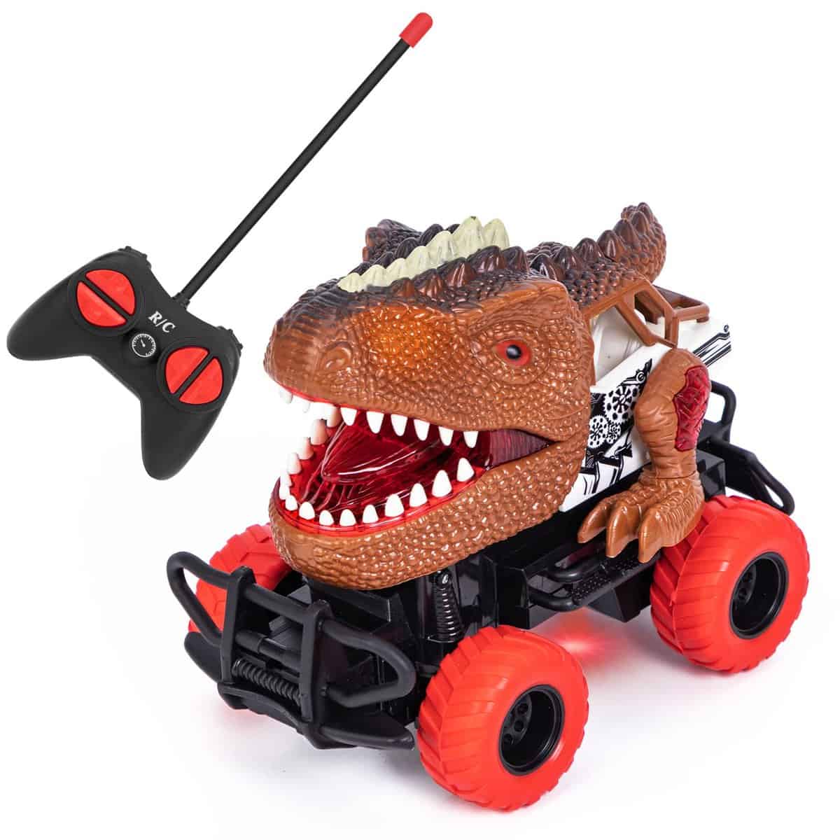 Thedttoy Remote Control Monster Truck Toys for Boys Girls 2-7 Years Old, 4 Channel Mini RC Cars Toy for 2 3 4 5 6 7 Years Old Toddlers, Dinosaur Toy Car Birthday Xmas Gift Age 2+ Baby Girl Boy (Brown)