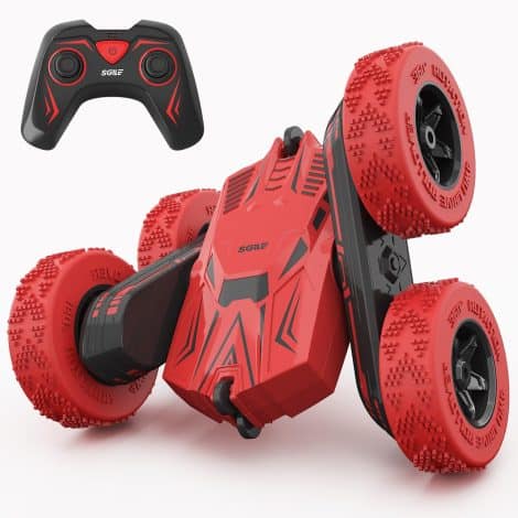 SGILE Red RC Stunt Car, perfect birthday gift for kids aged 6-12, with 360° side flips.