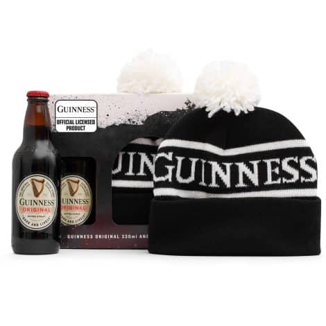 Official Guinness Beer Gift Set – 1x 330ml bottle, Guinness Bobble Hat – Perfect Christmas or birthday gift for Dad, Brother, or Boyfriend.