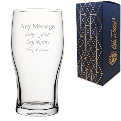 Custom Engraved Tulip Pint Glass – Add your own message, choose fonts, and receive in a gift box.