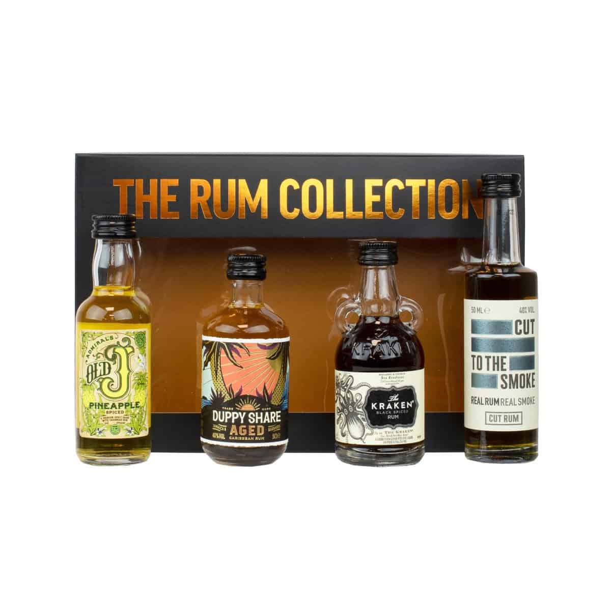 Spiced Rum Gift Set - Miniature Alcohol Bottles x4 5cl Kraken Rum, Old J, Duppy Share, Cut Rum - Flavoured Dark Rum Mens Gifts for Birthday, Christmas Rum Gifts for Men, Boyfriend, Dad, Secret Santa