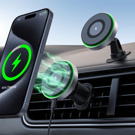 Wireless Car Charger, 15W Rapid Charge, Hinyx Mag-safe Car Mount – Magnetic Charger for iPhone 14/15/13/12.