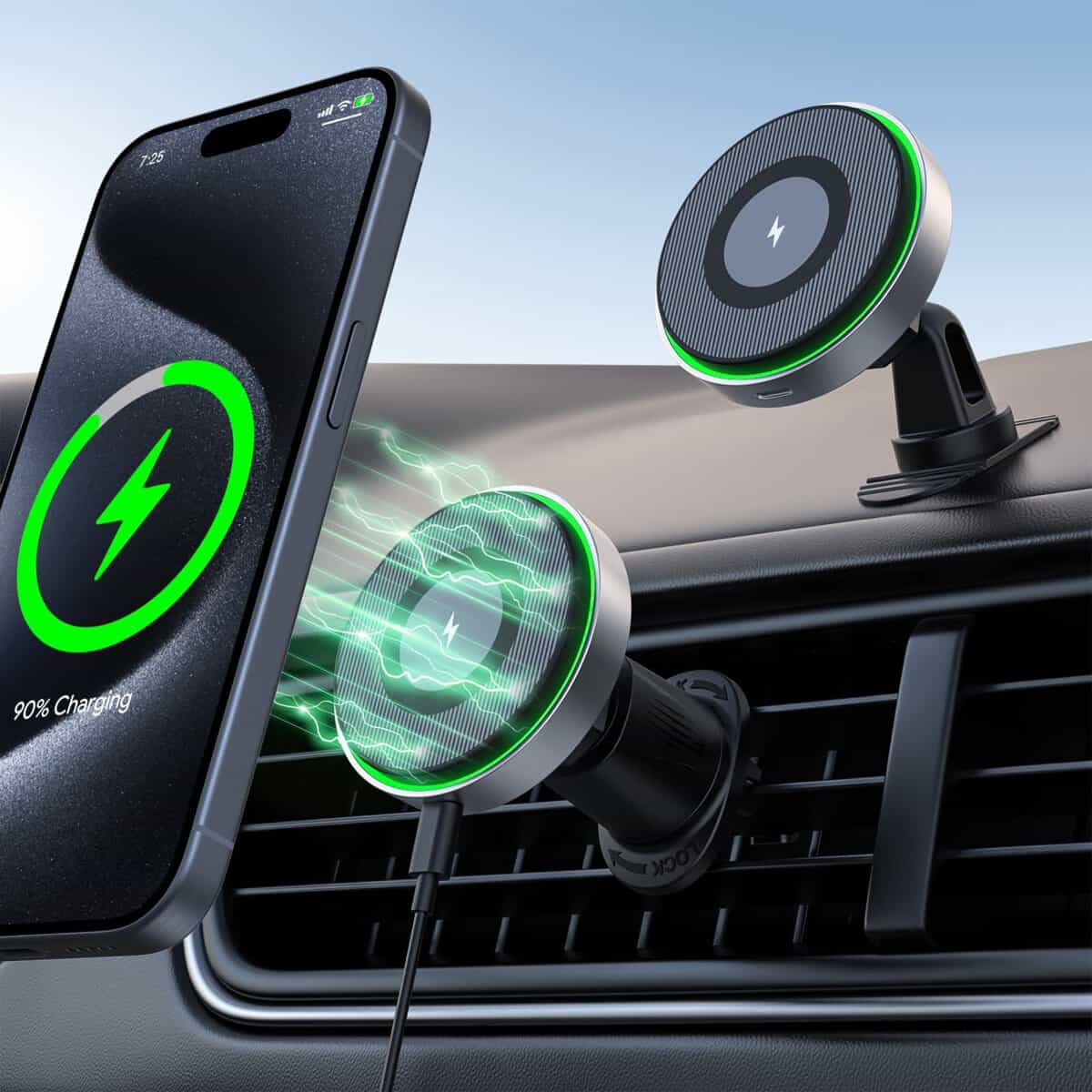 Wireless Car Charger, 15W Fast Charging, Hinyx Mag-safe Car Mount Magnetic/Magnet Wireless Charger for iPhone 14/15/13/12 Series