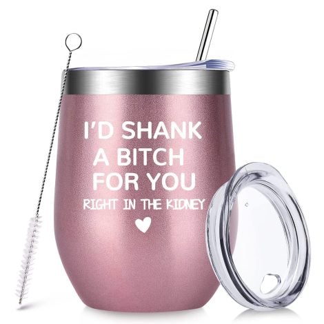 Funny Christmas Best Friends Gifts for Her – 12oz Wine Tumbler Travel Mug with Straw Lids, perfect for Christmas, Valentine’s Day, or Anniversary.