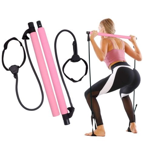 GLKEBY Pilates bar kit – an adjustable, portable exercise stick with resistance band for yoga, shaping, and weight loss.