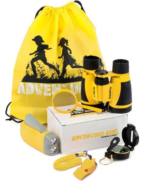 Outdoor Explorer Kit, complete with a sunny backpack, binoculars, magnifying glass, compass, torch, and fox whistle – ideal for adventurous kids.