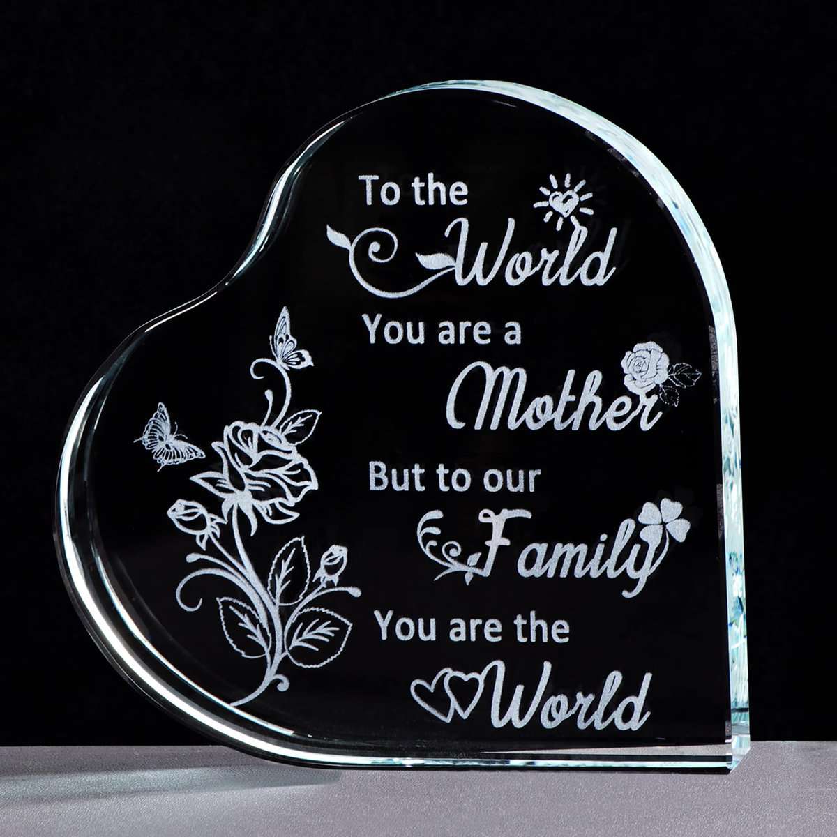 Crystal Heart Gift for Mum from Daughter Son Love Heart-shaped Glass Keepsake Engraved with Love Quote Mothers Day Presents for Mother Plaque Ornaments