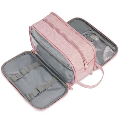 Narwey Travel Wash Bag is a water-resistant toiletry bag perfect for British men and women travelers (Pink).