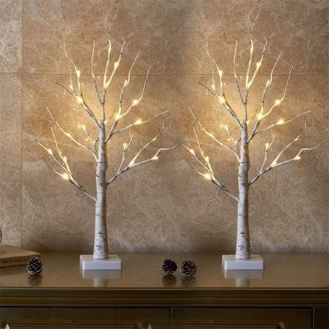 Eambrite Pair of Mini Birch Twig Fairy Lights with 24 Battery Powered LEDs, for Festive Home Décor. (60cm/2ft)