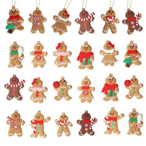 24-pack of festive Ginger Man ornaments with strings, perfect for decorating your British Christmas tree.