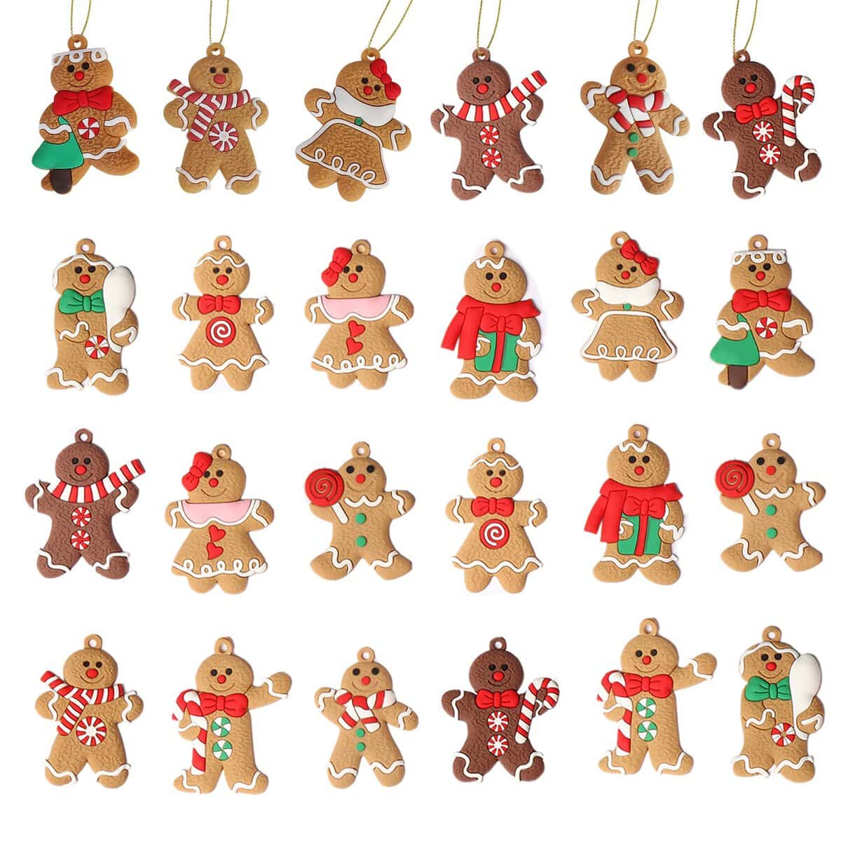 Goledele 24 Pack Christmas Gingerbread Ornaments Set for Christmas Tree Christmas Tree Hanging Ornaments Christmas Tree Decorations Ginger Man with Strings Figurine Hanging Ornaments