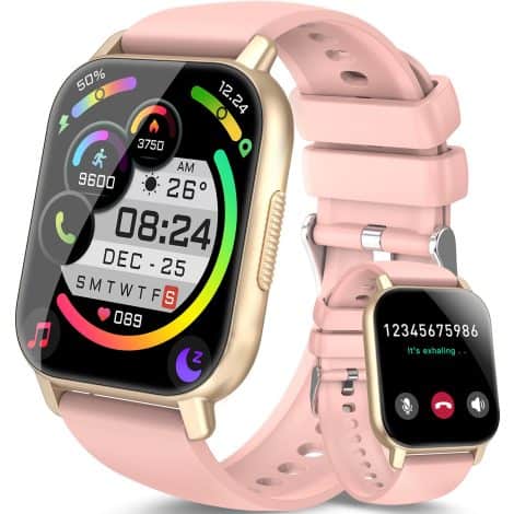 aycy Smart Watch: The all-in-one wearable tech with touch screen, waterproofing, sport modes, and health monitoring. Perfect for iOS and Android users. Available in Pink.