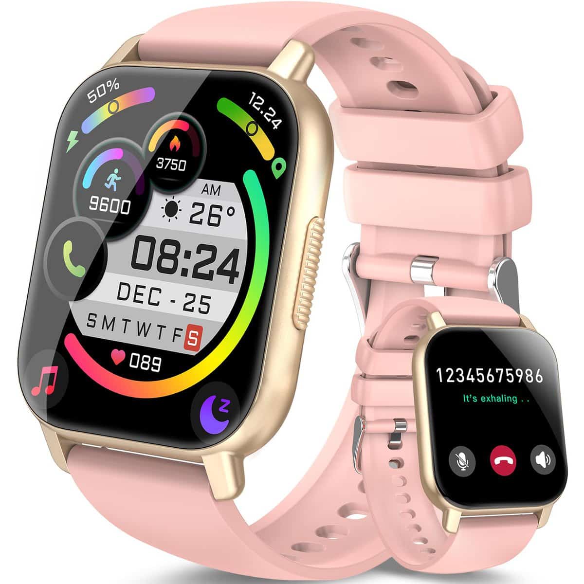 aycy Smart Watch (Answer/Make Calls), Smart Watches for Men Women with 1.85 Touch Screen, Step Counter, IP68 Waterproof, 112 Sport Modes, Heart Rate/Sleep Monitor Fitness Watch for iOS Android, Pink