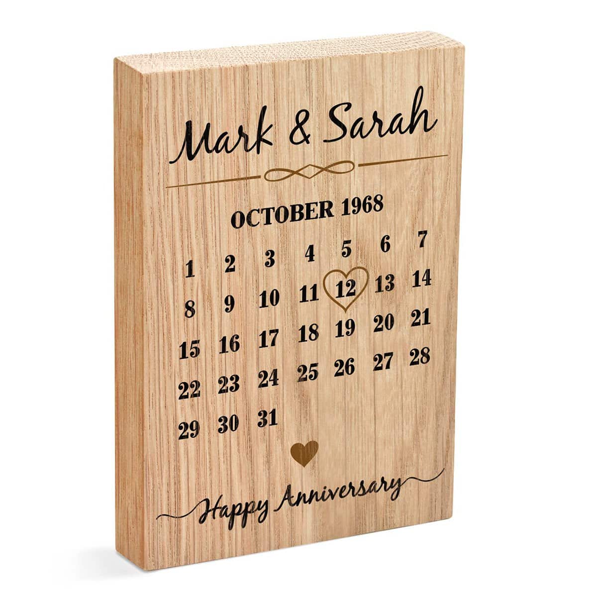 1st 5th 10th 25th 30th 40th 50th Anniversary Gifts for Husband Wife Couple, Personalised Oak Wood Anniversary Date Gifts, 5 Years Wood Anniversary, Silver Ruby Golden Wedding Anniversary, Oak Block