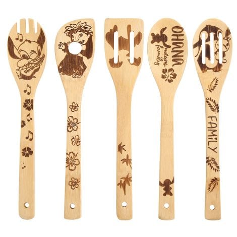 High-quality Lilo and Stitch wooden cooking spoons, featuring a burnt cartoon design. Fun gift idea for all.