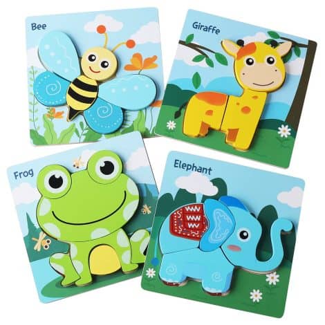 Top-quality Wooden Animal Jigsaw Set: Engaging, developmental Toys for 1-4 year old Boys and Girls.