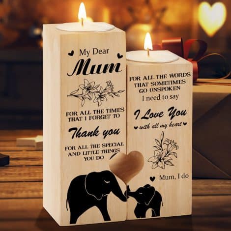 Wooden candle holders designed as a thoughtful gift for Mum’s birthday or Mother’s Day from her children.