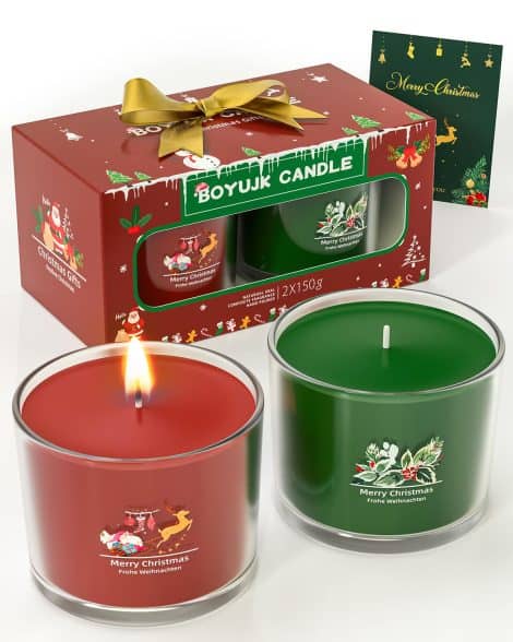 Festive Christmas Candle Set: BOYUJK’s 2-pack Gift for Women & Men, with 300g scented candles. Perfect Christmas present!