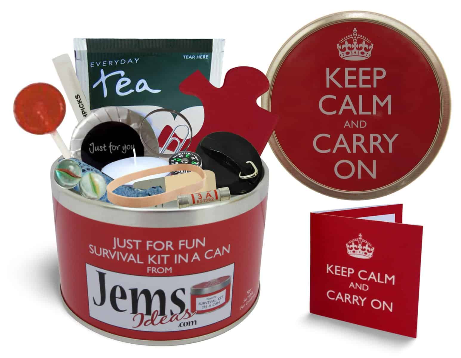 Keep Calm & Carry On Survival Kit In A Can. Humorous Fun Gift For A Birthday Christmas Retirement Good Luck New Job & Leaving. Ideal For Work Office Boss Friend Dad Him Men Present & Card