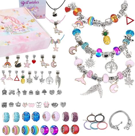 Colourful Girls Charm Bracelet Kit – Perfect DIY Arts and Crafts Set, Girls Jewellery Making Gift. Ideal for 8-12 year olds and teens. Trending Xmas Gift 2021.