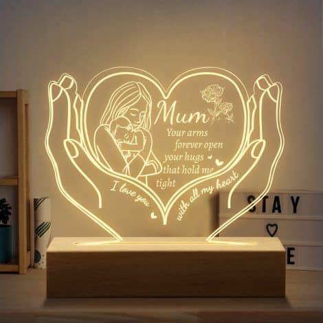 PRSTENLY Heart Night Light: Thoughtful Christmas or birthday gift for Mum, with love sayings, perfect for women.