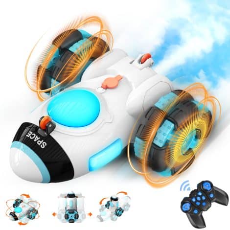 JoyfulJet Remote Control cars, 2 modes, lights, music, tail spray; space-themed toys for boys aged 3-7, perfect gifts.