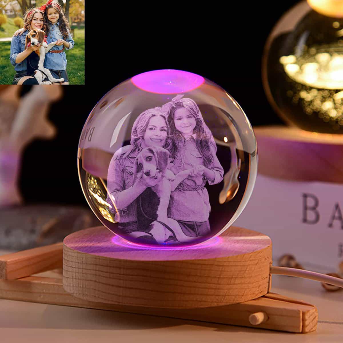 Personalized 3D Photo Engraved on Crystal Night Lights Family Baby Mom Dad Gift Crystal Ball Colorful Atmosphere Lights