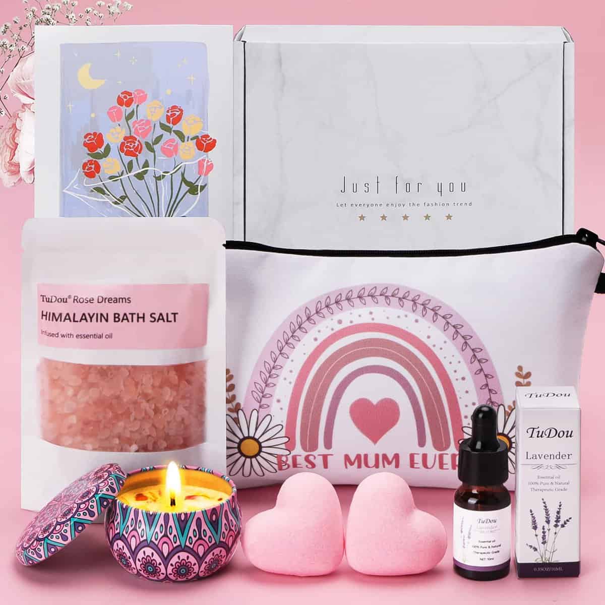 Birthday Pamper Gifts for Mum, Personalised Birthday Hampers Relaxation Care Package for Mummy from Daughter Son Kids, Mothers Day Birthday Presents Spa Bath Set for Women, Gift Basket Ideas for Mum