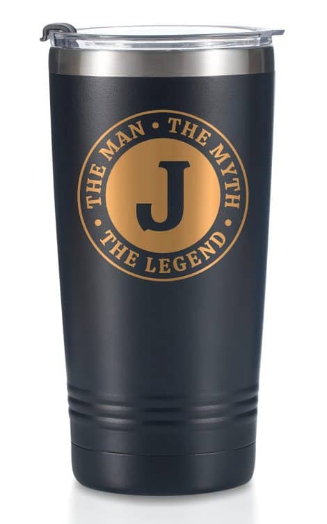 Personalised J Initial Legend Mug: Stainless Steel Travel Tumbler. Ideal funny gift for him, 20 oz.