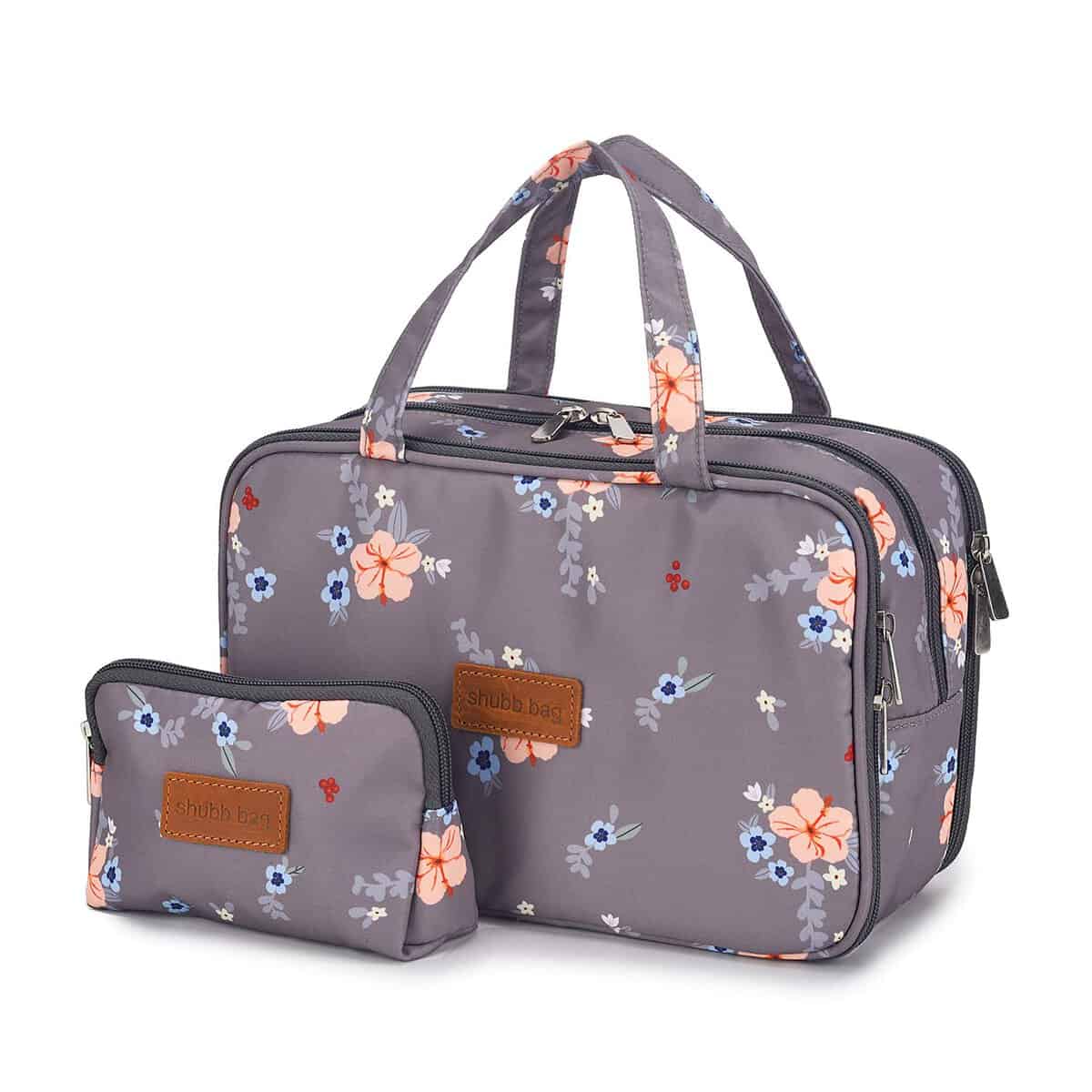 Travel Makeup Bag Toiletry Wash Bags with Small Cosmetic Pouches for Women Girls Water-resistant (gray floral/makeup bag set)