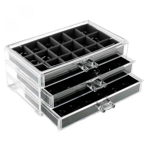 Black Velvet Jewellery Organizer for Women: Gelory Box with 3 Drawers, Perfect Gift for Rings, Bracelets, and Necklaces.