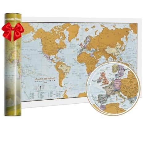 Explore The World® Map Print – Travel Size with Scratch-off coating, presented in a gift tube.