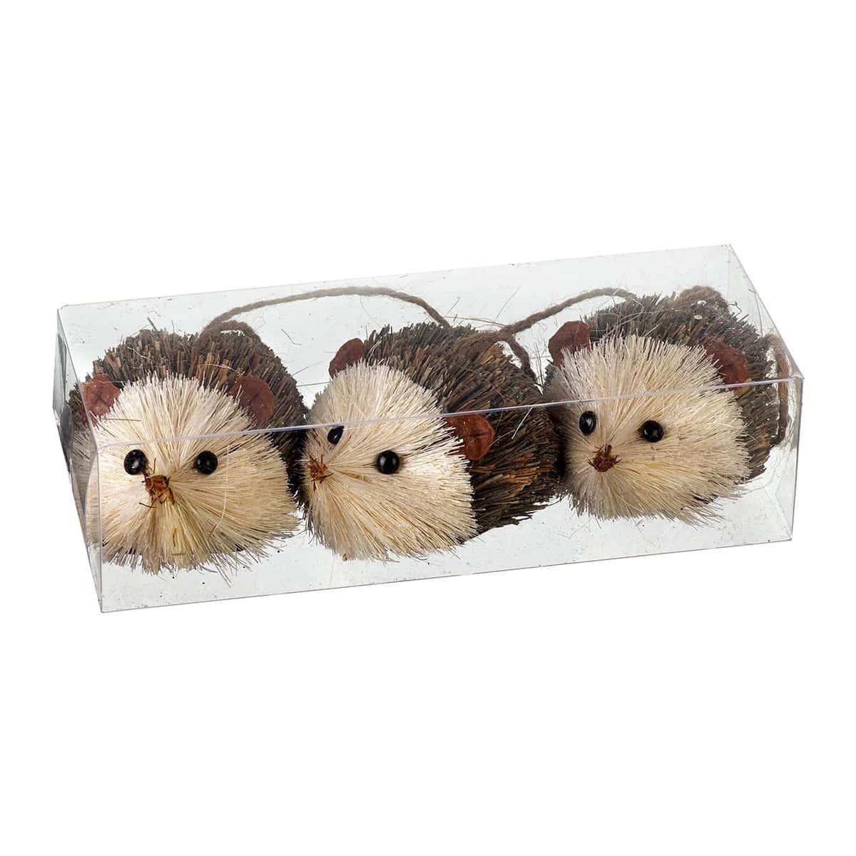 Heaven Sends Set of 3 Bristle Hedgehog Christmas Tree Decorations (5cm)