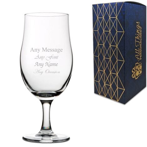 Customisable 13oz cider beer glass with laser engraving – perfect for any occasion. Comes with gift box.