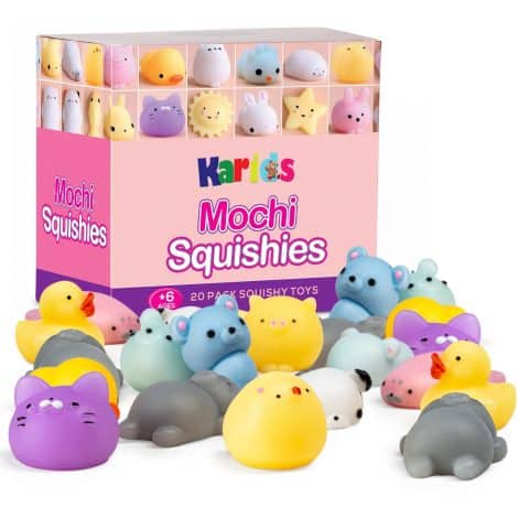 Assorted Mini Animal Squishy Pack: 20 Random Soft Mochi Squishies for Kid’s Stress Relief, Ideal Stocking Fillers.