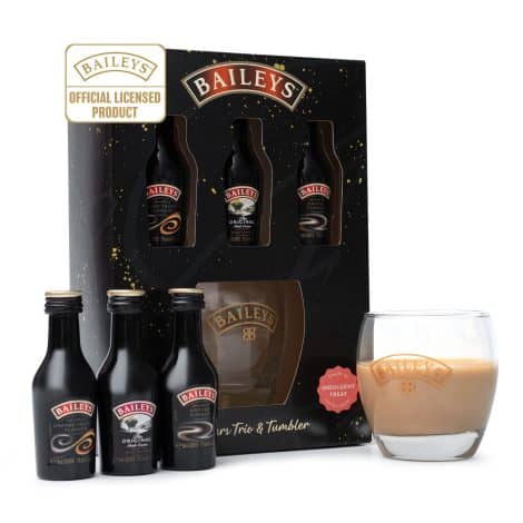 Baileys Christmas Alcohol Gift Set for British consumers – Baileys Irish Cream, Orange Truffle, Coffee Liqueur miniatures with glass. Suitable for women, men, stocking fillers, Secret Santa, and Mum gifts.