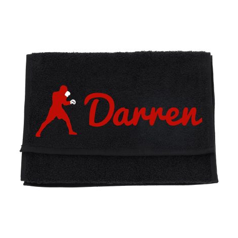 Personalized Black Boxing Gym Towel – The Perfect Fitness Gift with Your Name Embroidered, for Boxing Enthusiasts.