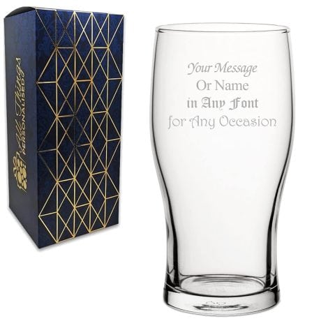 Customizable Tulip Pint Glass for Beer, Lager or Cider with Engraved Personal Message, in a Gift Box. Perfect Birthday or Anniversary Present!