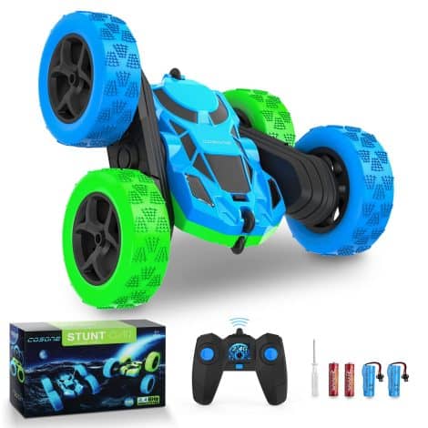 cosone RC Cars with Headlights: Off-road stunt car with 360° rotation. Birthday gift for boys aged 6+. (Blue-Green)