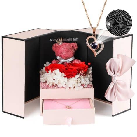 ADDWel Eternal Rose Necklace Christmas Gifts Box for Girlfriend, Romantic Gift for Her with “I Love You” Necklace. Ideal Present for Women’s Birthday and Valentine’s Day, from Son and Husband.