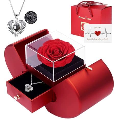 Everlasting Rose Gifts with “I Love You” Necklace in 100 Languages for Women in the UK.