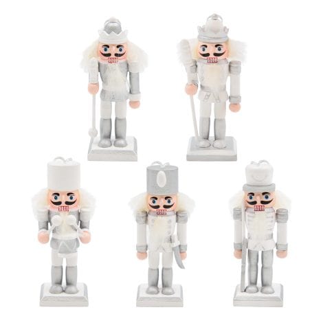 The Festive Nutcrackers 5-pack, Silver and White, perfect for decorating your Christmas tree by The Christmas Workshop.