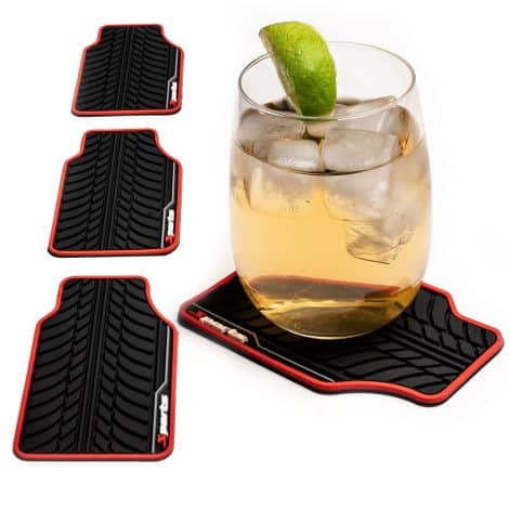 Set of 4 PVC Car Mat Coasters, perfect as funny and practical gifts for him or her! Ideal birthday or Christmas stocking filler.