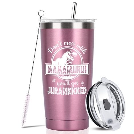 Funny Christmas gifts for Mum from Daughter or Son – insulated wine tumbler, travel mug with straw lid. Ideal presents for Mum/Wife on Christmas, Birthday, or Mother’s Day.