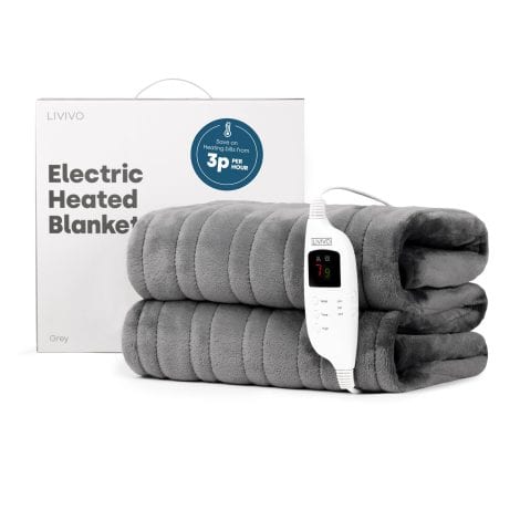 LIVIVO Electric Heated Throw Blanket: Cozy and safe Grey fleece overblanket with adjustable settings and timer.