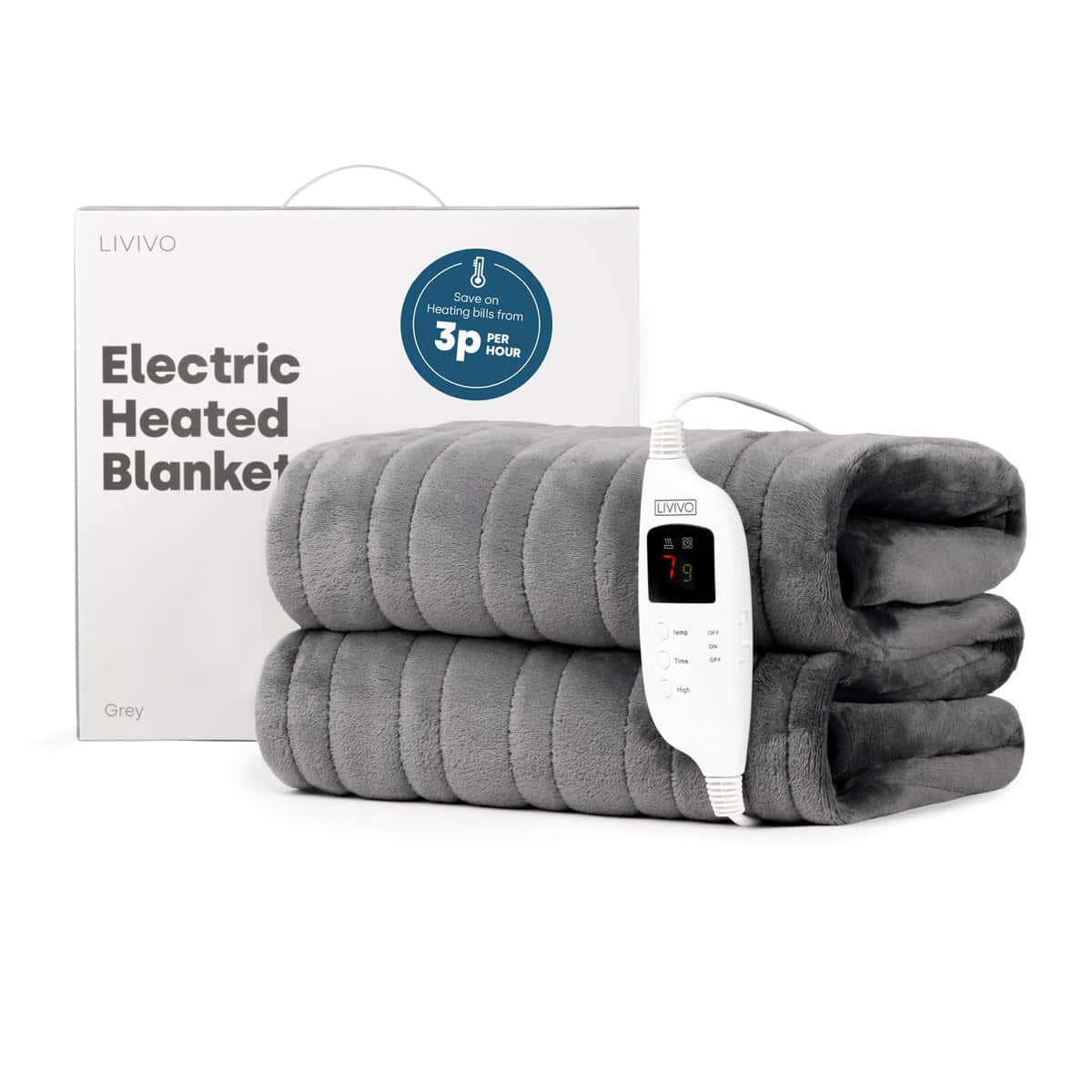 LIVIVO Electric Heated Throw Blanket, Machine Washable Ultra Soft Fleece Overblanket 160 x 120cm with 9 Heat Settings, Timer and Safety Cut Off (GREY)